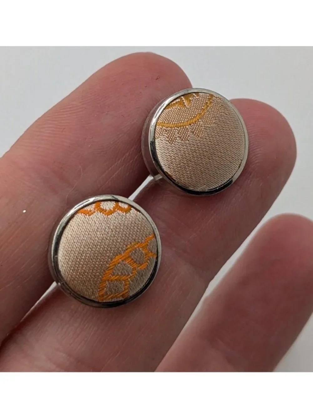 Embroidered Fabric Cufflinks Silver Cream Victorian Romantic Formal Accessories